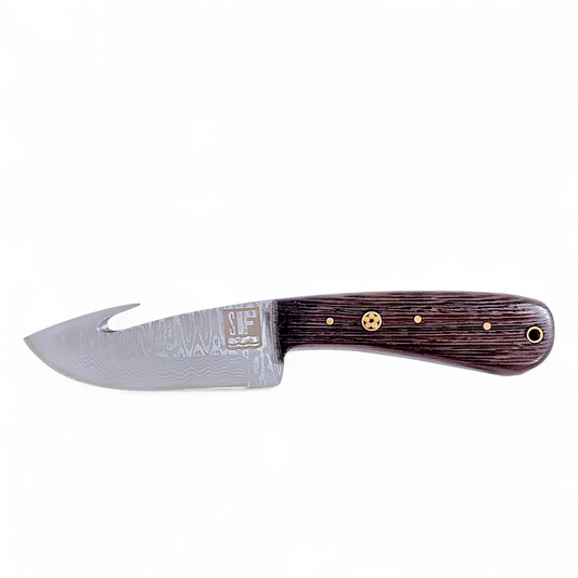 Something's Fishy Damascus gutting knife with leather sheath