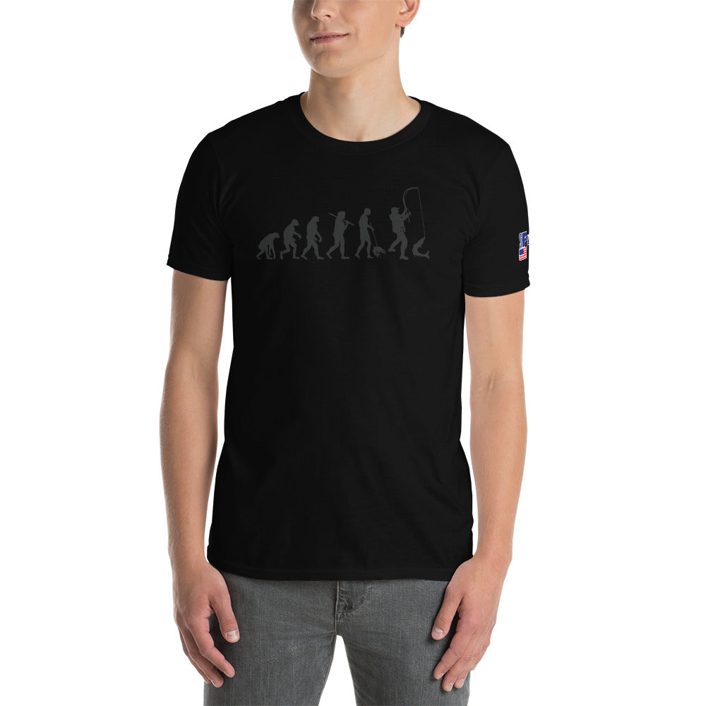 "Fishing Evolution" Fishing t-shirt in Black by Something's Fishy