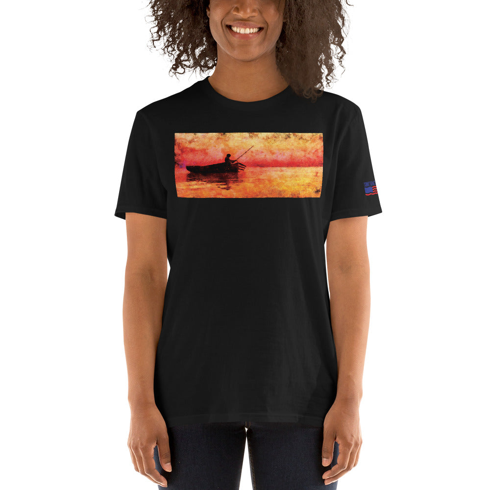 "Fishing Sunset" Fishing Short-Sleeve Unisex T-Shirt by Something's Fishy