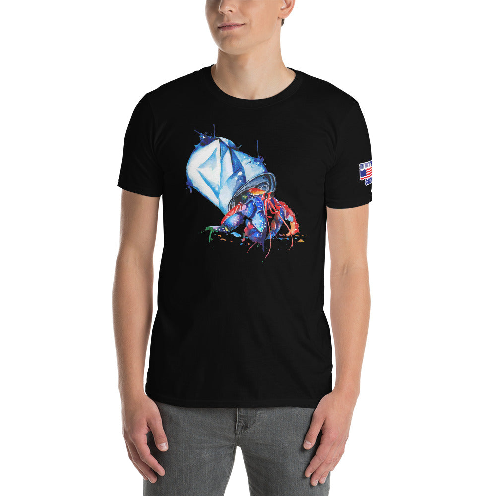 "Canned Hermit Crab" Artistic Short-Sleeve Unisex T-Shirt by Something's Fishy