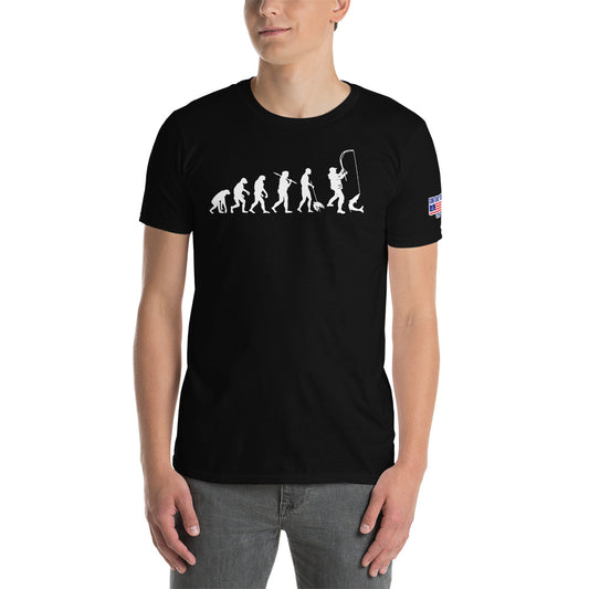 "Fishing Evolution" Fishing t-shirt in white by Something's Fishy