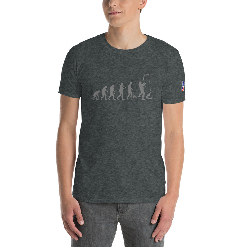 "Fishing Evolution" in Grey Fishing T-shirt by Something's Fishy