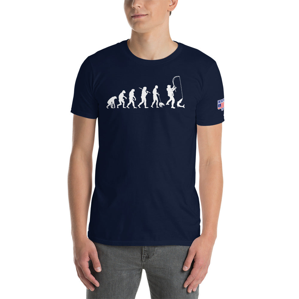 "Fishing Evolution" Fishing t-shirt in white by Something's Fishy