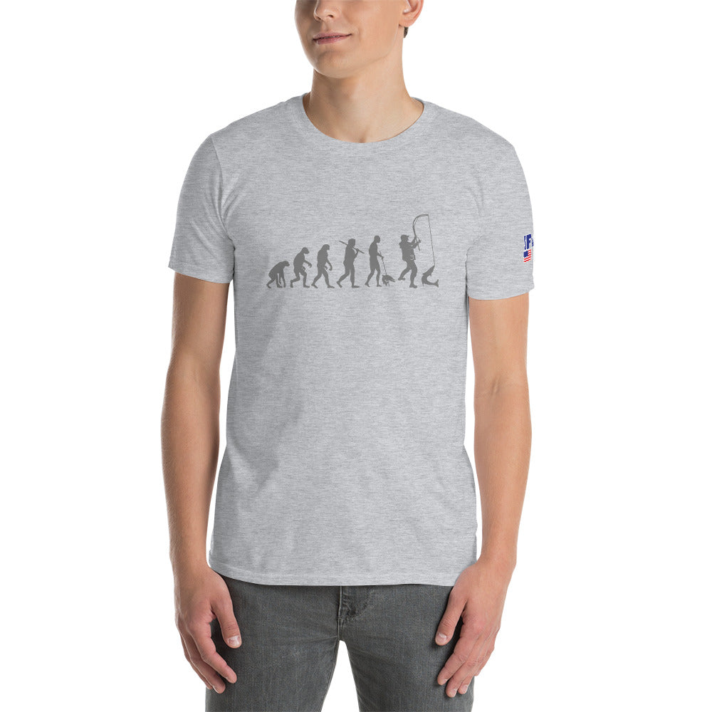 "Fishing Evolution" in Grey Fishing T-shirt by Something's Fishy