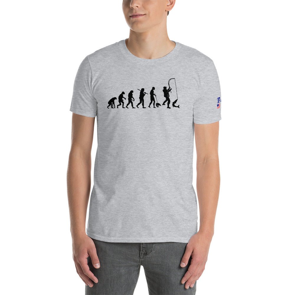 "Fishing Evolution" Fishing t-shirt in Black by Something's Fishy