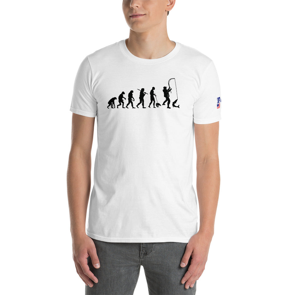 "Fishing Evolution" Fishing t-shirt in Black by Something's Fishy