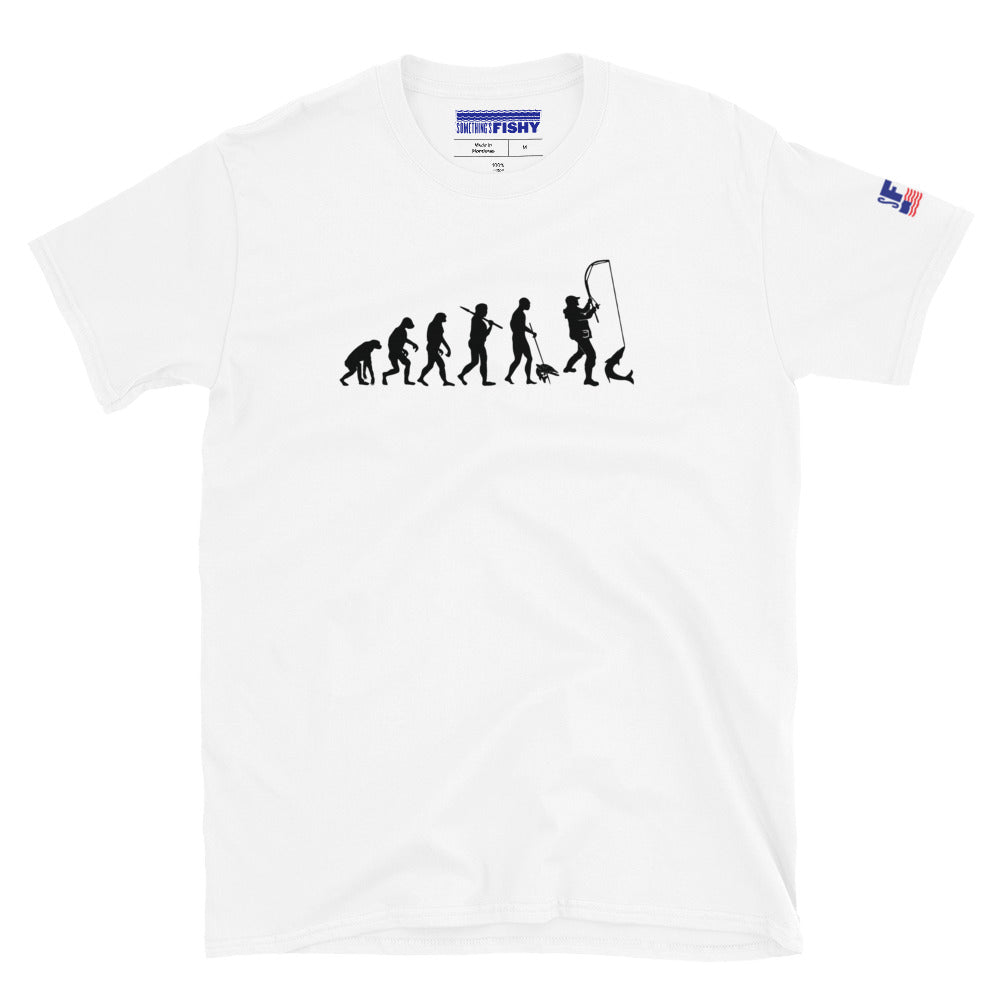 "Fishing Evolution" Fishing t-shirt in Black by Something's Fishy