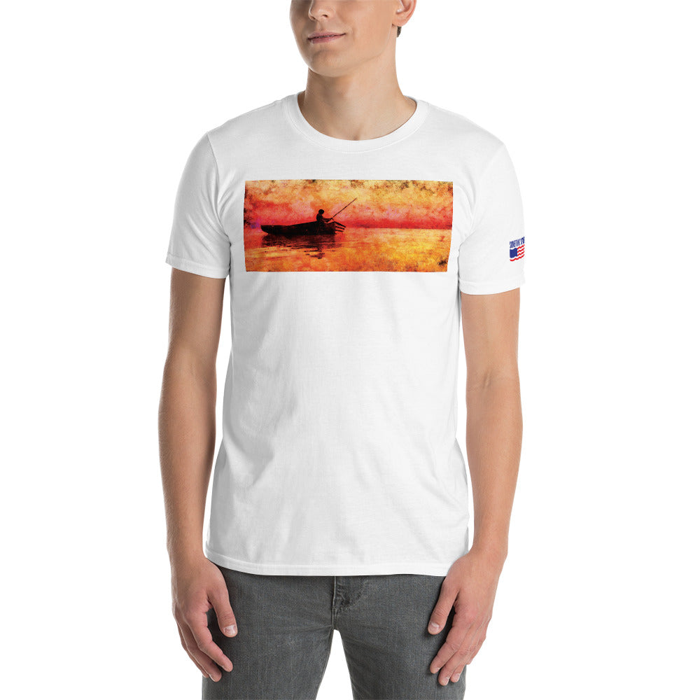 "Fishing Sunset" Fishing Short-Sleeve Unisex T-Shirt by Something's Fishy